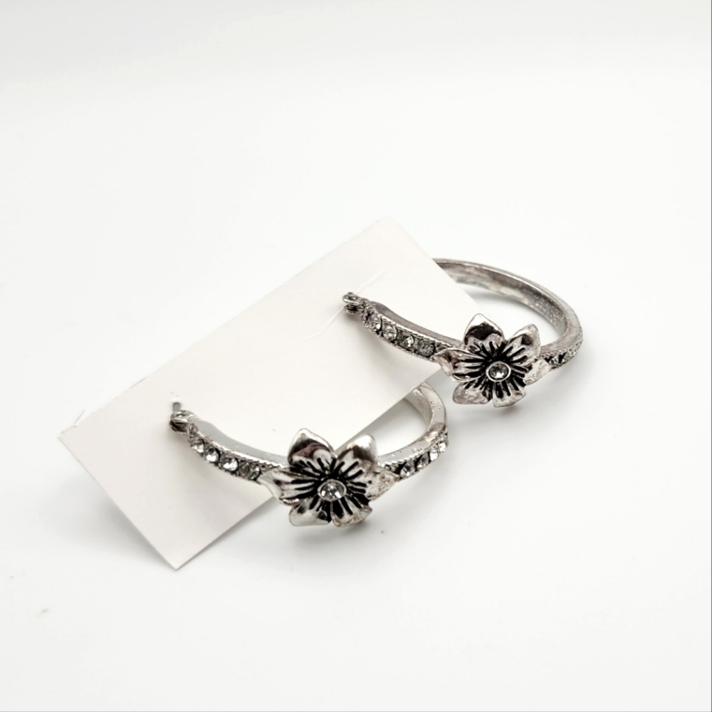 Fashion Flower Rhinestone Hoop Earrings